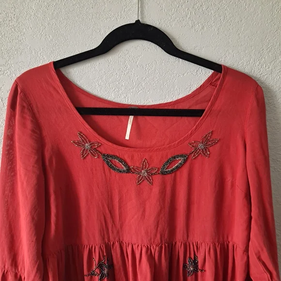 Free People Red Embellished Tunic Blouse - Picture 2 of 8